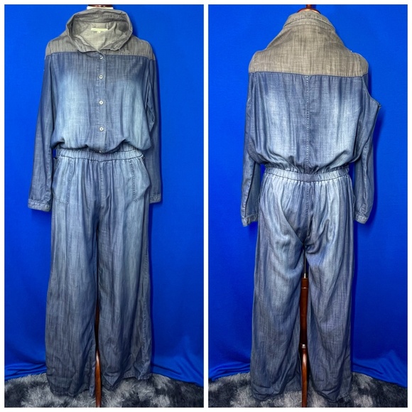 💙|•STANDARDS & PRACTICES•| Lightweight Denim Wide Leg Jumpsuit Size Large - Picture 2 of 14